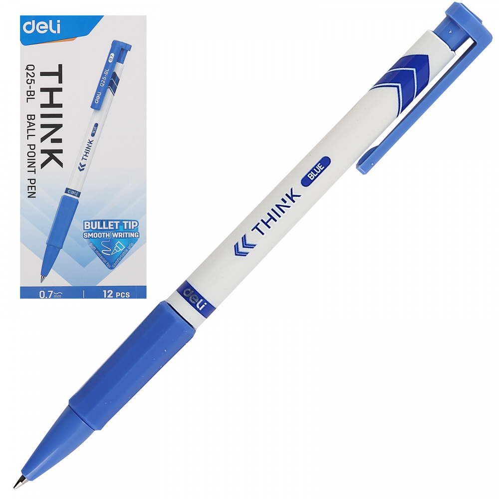 Авторучка шариковая 0.7мм DELI "Think" грип EQ25-BL