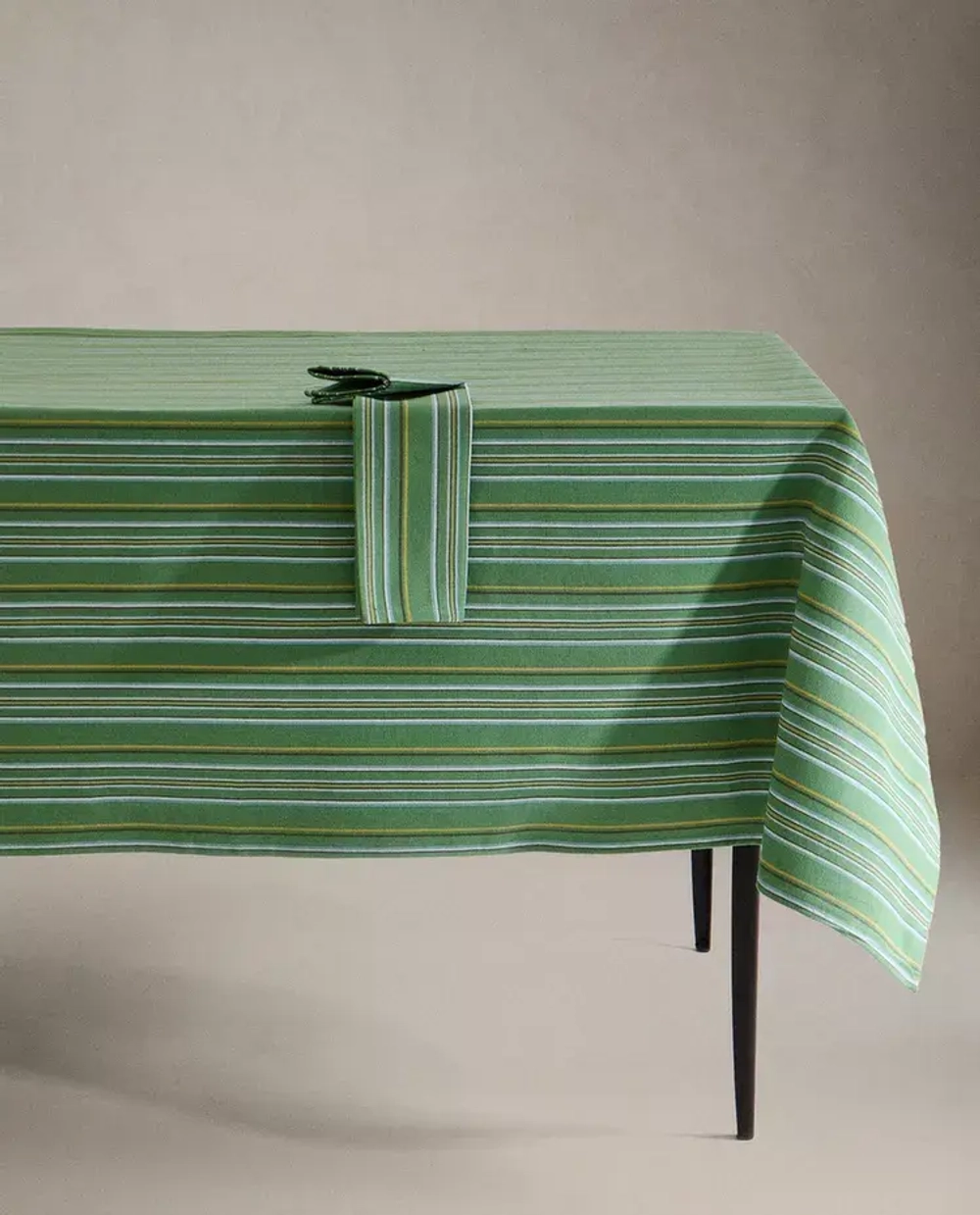 ZARA HOME ХЛОПКОВАЯ СКАТЕРТЬ В ПОЛОСКУ, ЗЕЛЕНЫЙ