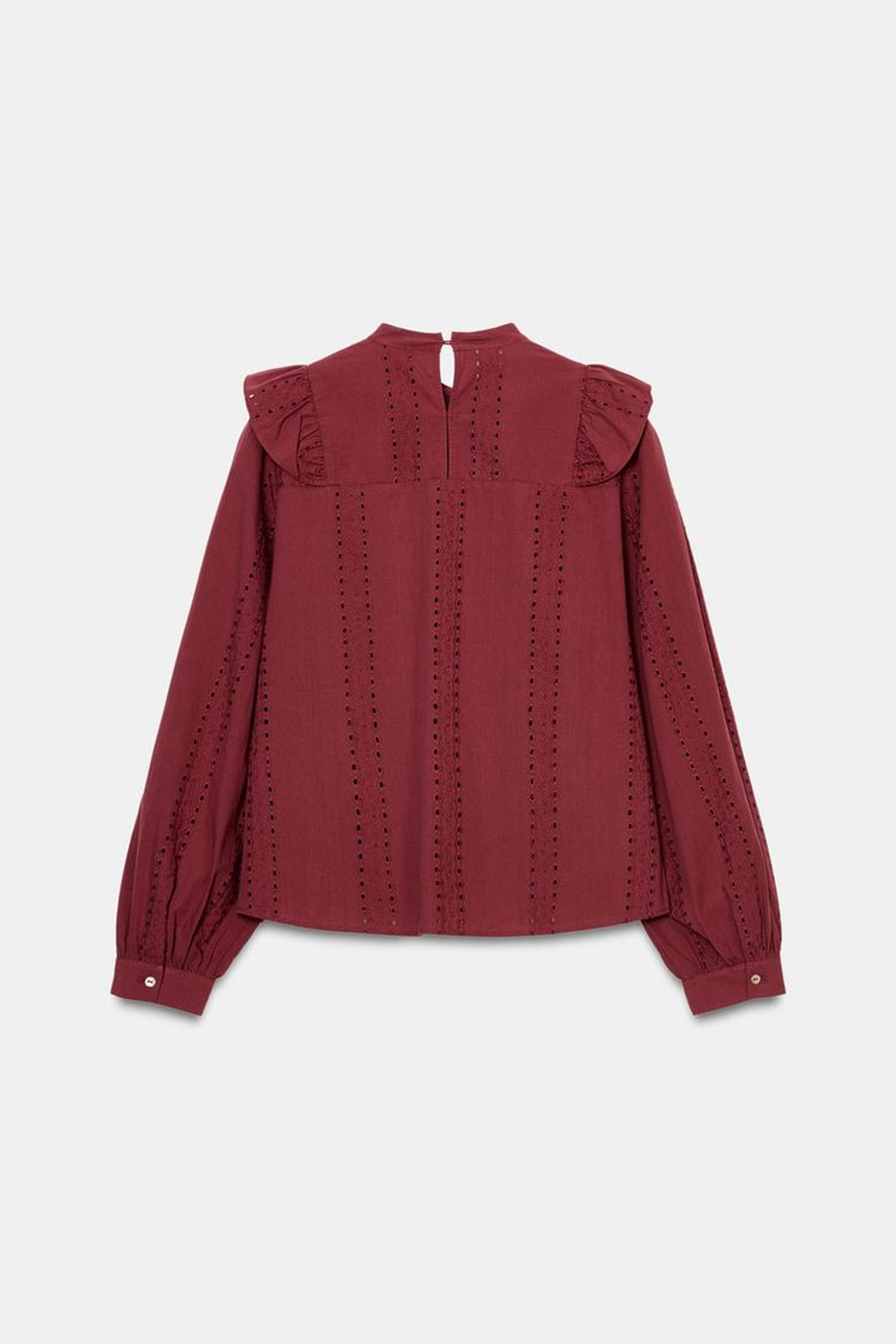 ZARA БЛУЗА В РОМАНТИЧЕСКОМ СТИЛЕ С АЖУРНОЙ ВЫШИВКОЙ, БОРДОВЫЙ