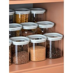 Банка для хранения квадратная Vacuum Glass, 1,5 л, светло-серая