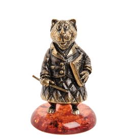 AM-1010 Фигурка «Колокольчик-Кошка завуч» (латунь, янтарь)