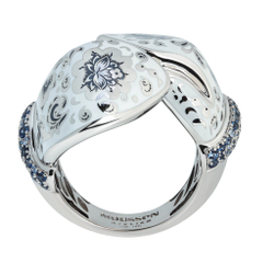 Кольцо Варежки с сапфирами и эмалью, белое золото 750, R0096-1/8