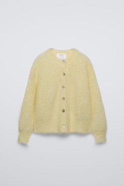 ZARA КАРДИГАН ИЗ СМЕСОВОЙ АЛЬПАКИ, ЖЕЛТЫЙ