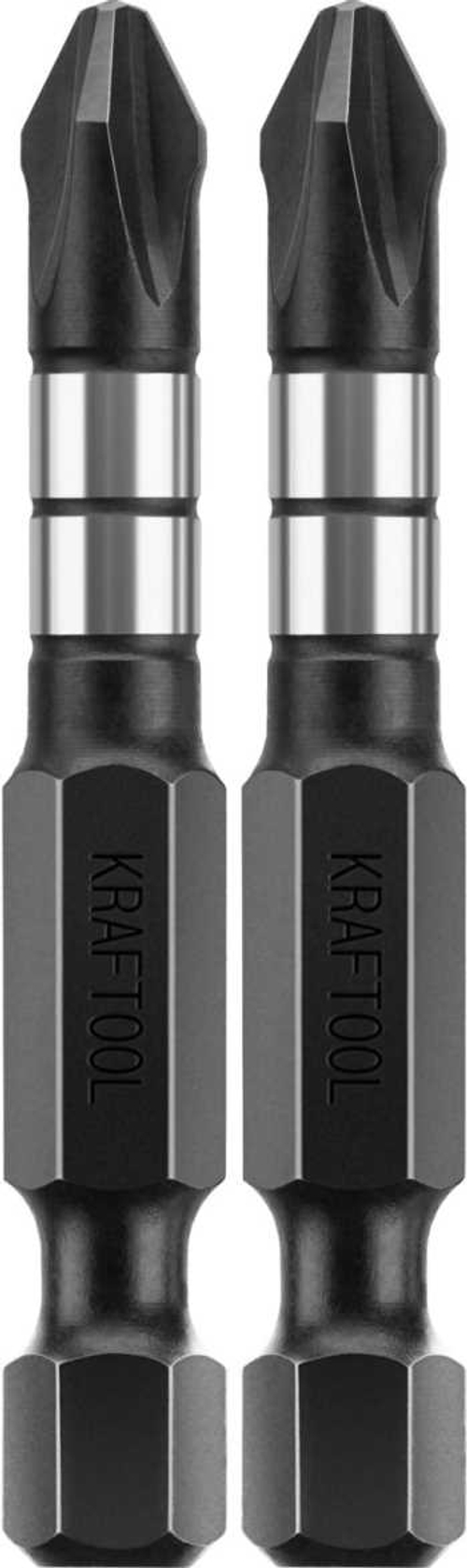 Биты, тип хвостовика E 1/4, PH2, 50мм, 2шт, на карточке, KRAFTOOL Impact Pro, Philips, 26191-2-50-S2