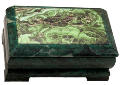 Шкатулка " Купюрница" с иллюстрацией  под стеклом из змеевика 180-90-75 вес 1.6 кг