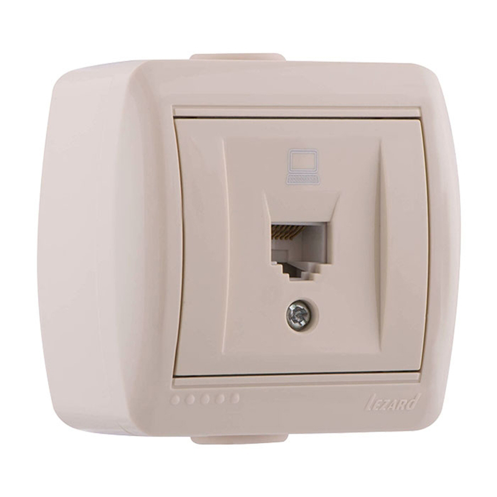 Розетка компьютерная откр устан, б/з, пластик, крем, Lezard, Nata, 710-0300-139