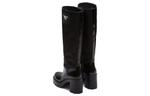 PRADA Re-Nylon leather round toe tube high boots 8.5cm women's black