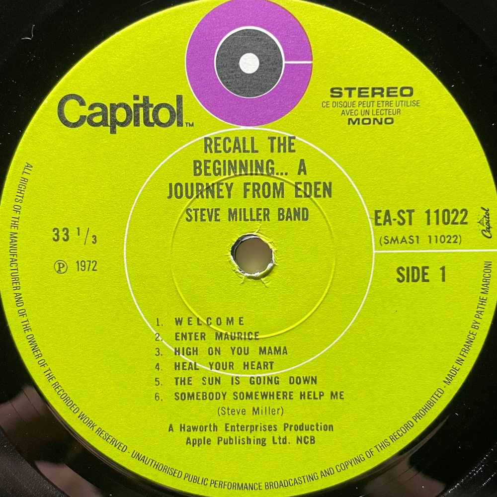 Steve Miller Band ‎– Recall The Beginning .. A Journey From Eden (Англия)