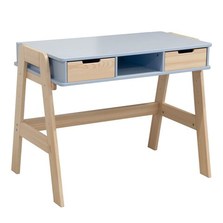 Стол письменный детский, парта 2 ящика Чек многоуровневая, с ножками из массива сосны, синий