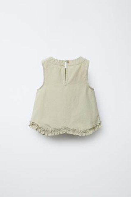 ZARA ТОП ИЗ ПОПЛИНА С ОБОРКАМИ, ХАКИ