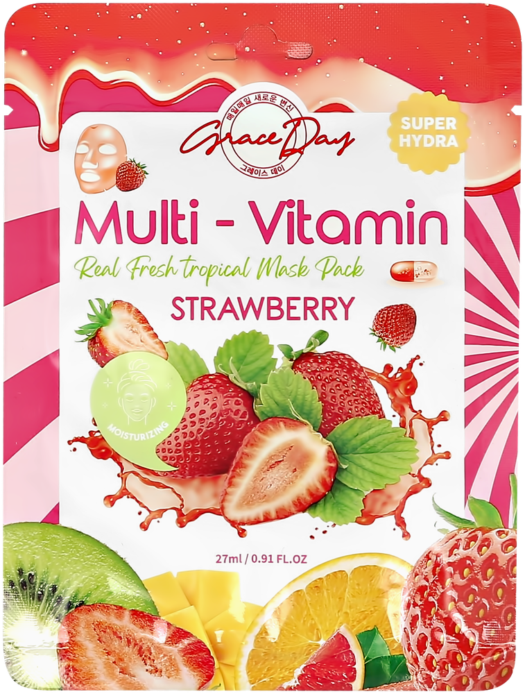 Маска тканевая для лица Grace Day Multi-vitamin Strawberry Mask Pack с поливитаминами и экстрактом клубники 27 мл