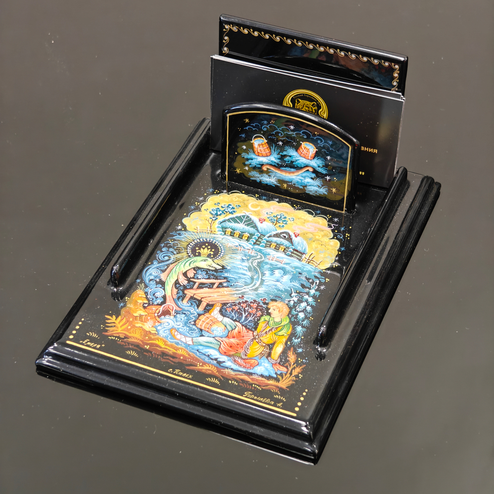 Подставка для блока для записей ручной росписью Палех "Емеля"