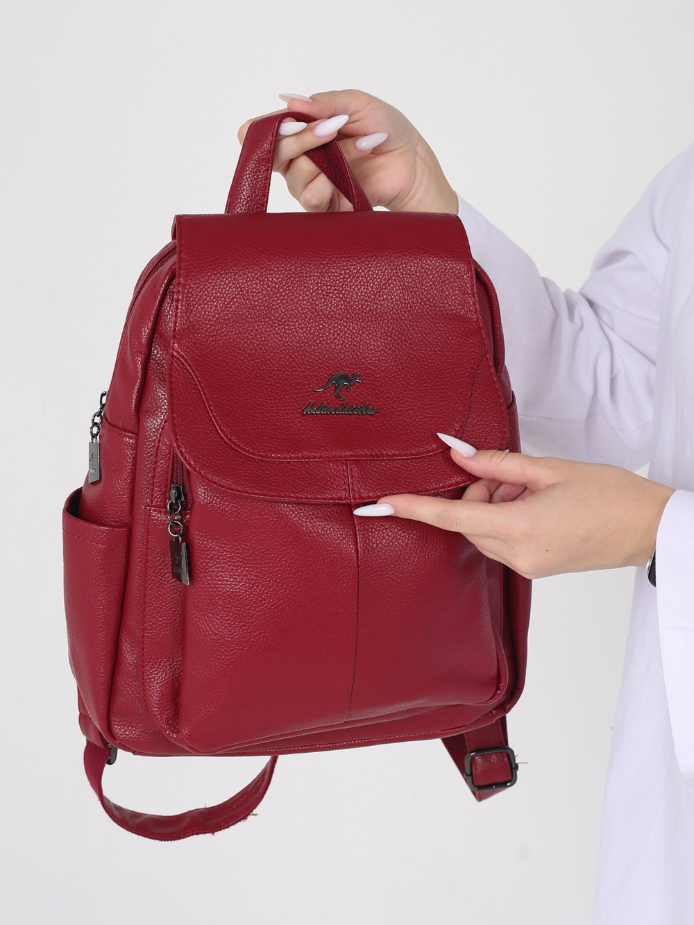 Рюкзак женский кожаный, красный