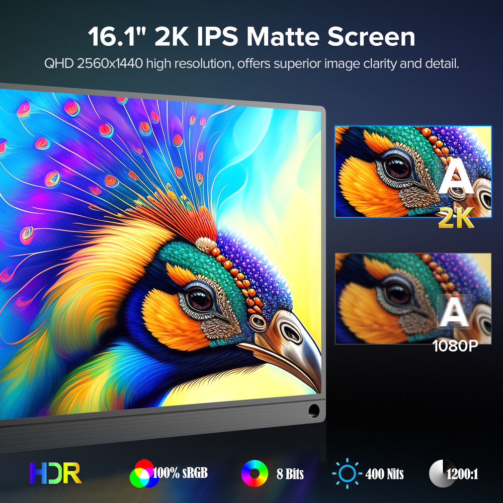 16.1" Портативный монитор с магнитным чехлом Ugame J5 2K IPS 2560х1440, 144 Гц