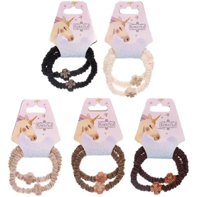 Резинки для волос 2шт «КИРА», клевер, микс 5 цветов, d-5см (подвес Единорог)