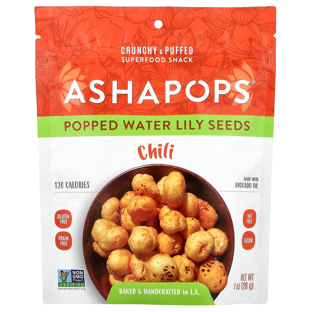 AshaPops, Popped Water Lily Seeds, перец чили, 28 г (1 унция)