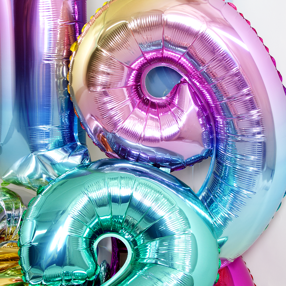 Шар (32''/81 см) Цифра, 9, Диагональная радуга, Градиент, 1 шт. в уп.