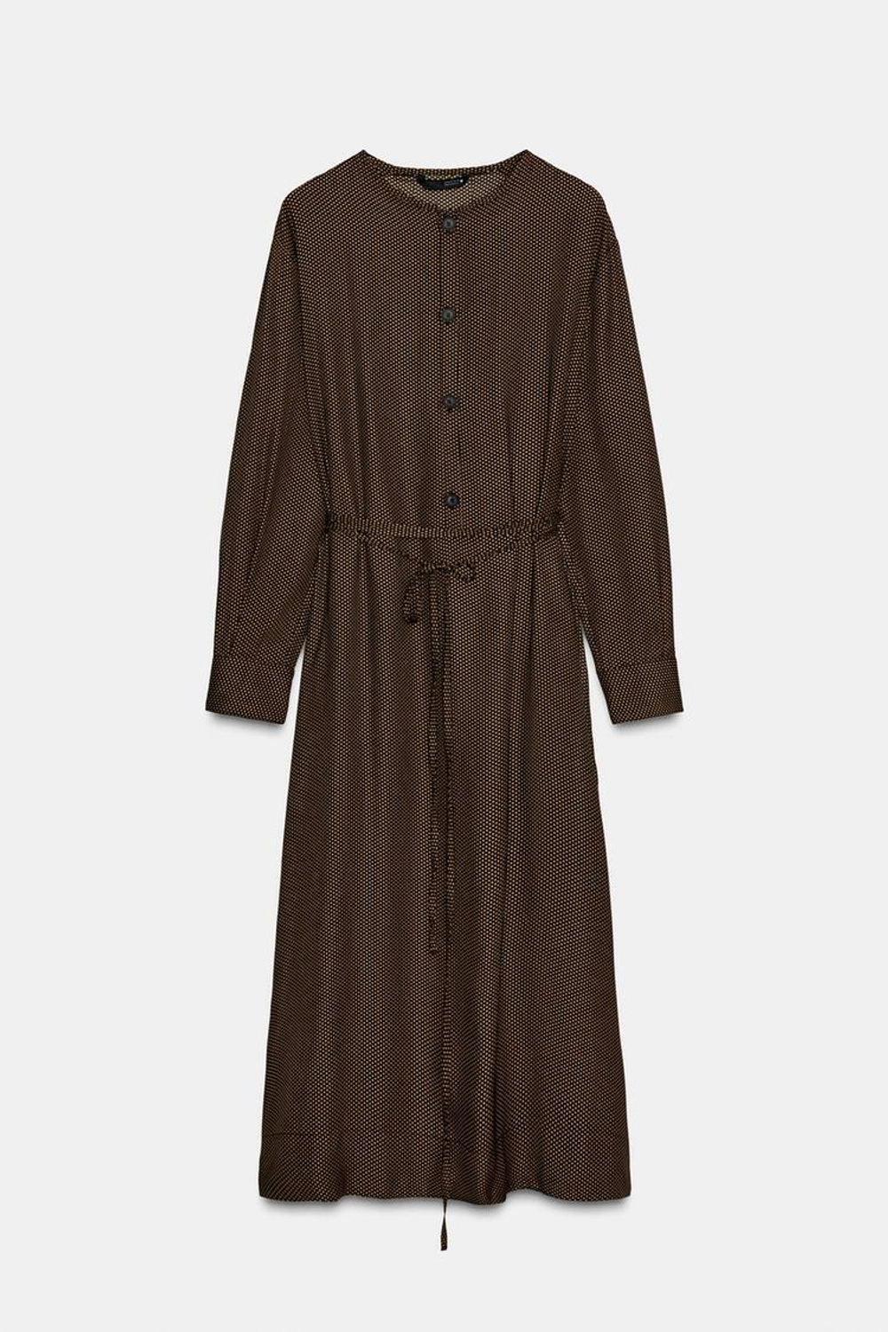 ZARA ПЛАТЬЕ В ГОРОШЕК С ПОЯСОМ — ZW COLLECTION, КОРИЧНЕВЫЙ
