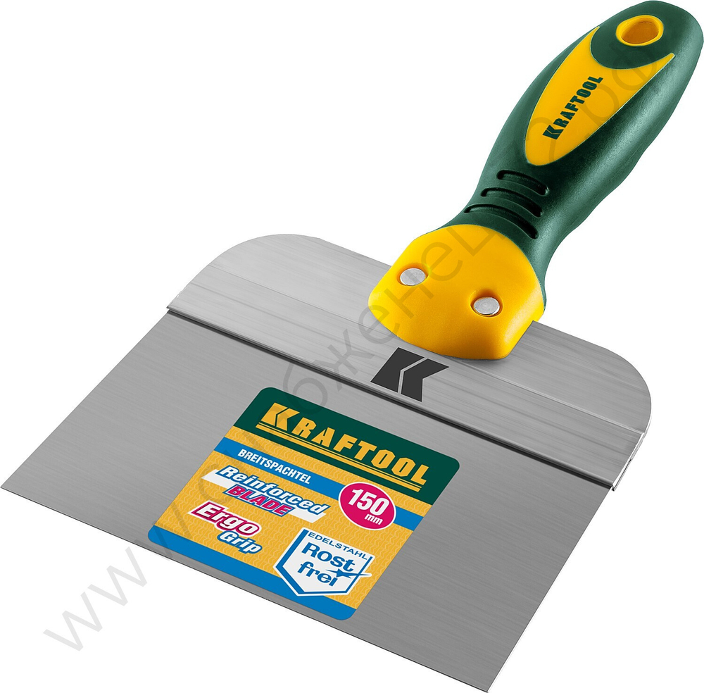 KRAFTOOL 150 мм, широкое полотно алюминиевая направляющая двухкомпонентная ручка, нержавеющий, Фасадный шпатель (10036-150)