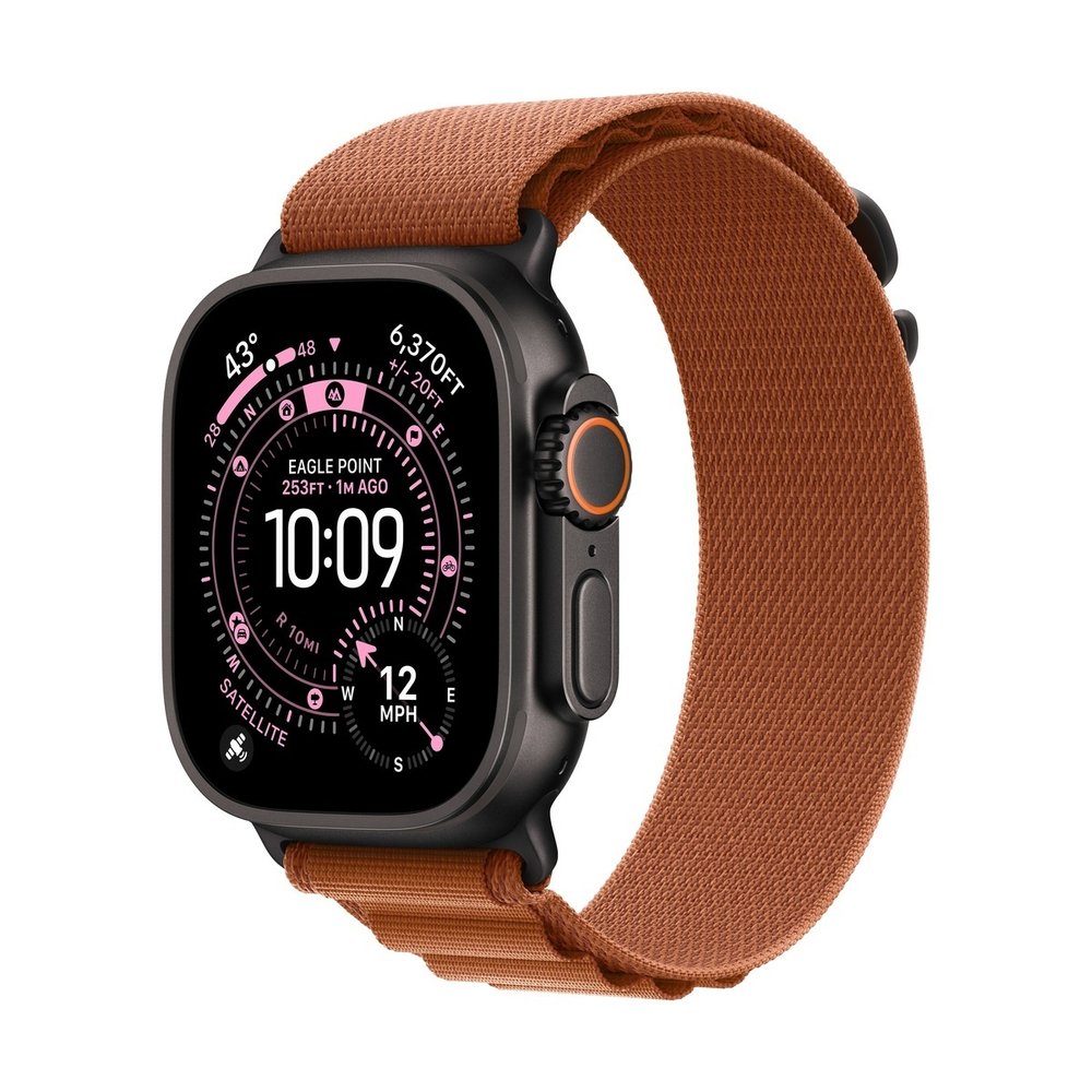 Apple Watch Ultra 3 (2025), 49 мм корпус из титана цвета «Black», ремешок Alpine Loop размера S цвета «Terra Cotta»