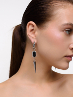 Серьги "Star pearl thorn" c черным агатом Silver