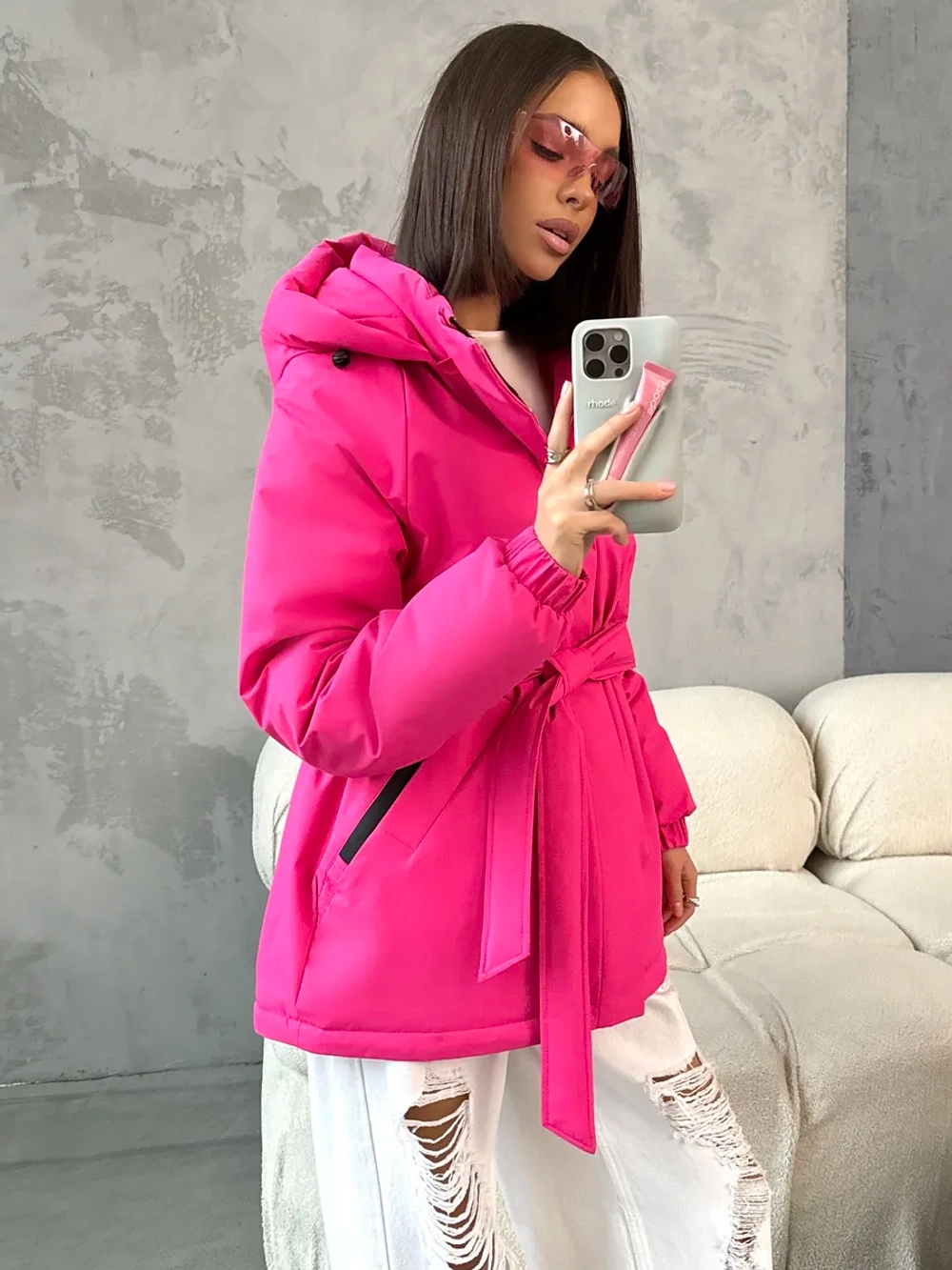 Куртка весенняя удлиненная с капюшоном