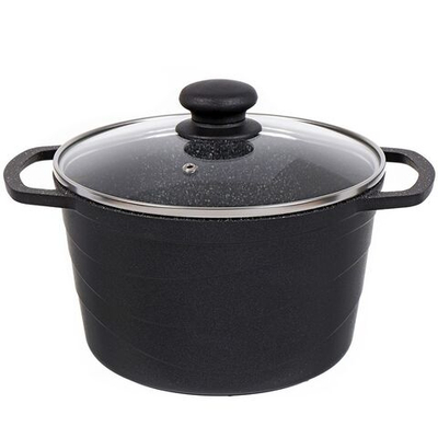 Кастрюля алюминий, антиприг, 3 л, крышка стекло, Каменная, кругл, Нева Металл, Гранит, L186630i, инд