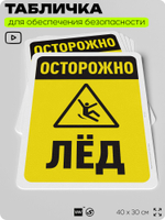 Табличка для обеспечения безопасности "Осторожно, лёд", для офиса, по охране труда для предприятия, организаций, 40х30 см, Silver Plane x Айдентика Технолоджи
