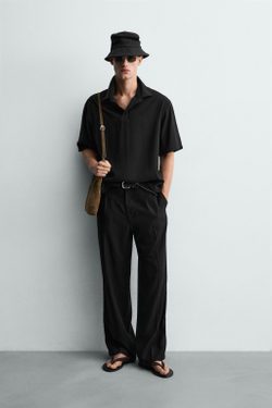 ZARA ПОЛО RELAXED FIT ИЗ СТРУЯЩЕЙСЯ ТКАНИ, ЧЕРНЫЙ