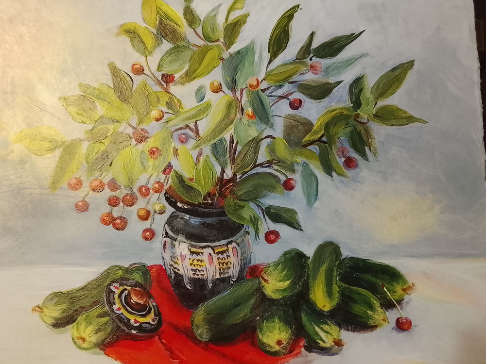 Картина "Айва", натюрморт. 30 см на 30 см. Акрил на картоне. Авторская живопись, оригинал.