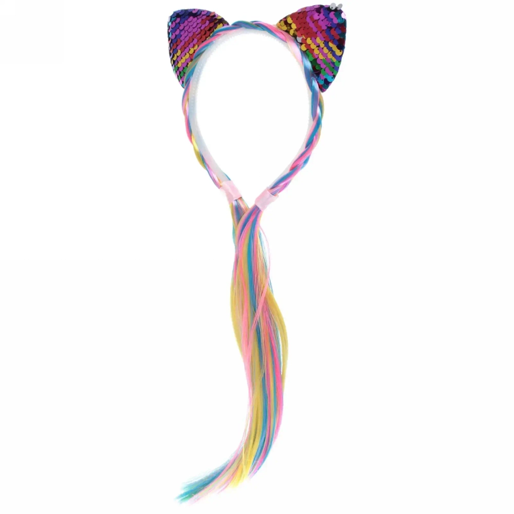 Ободок карнавальный с косой «Радужная кошка» 40 см, микс