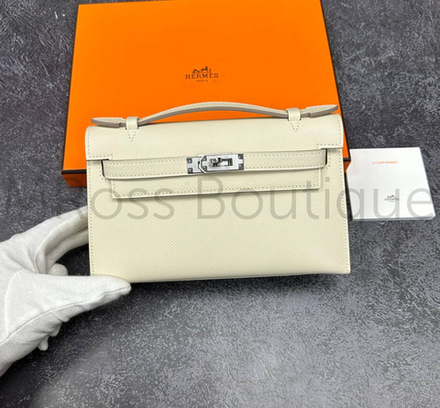 Светло бежевая сумка Hermes Kelly Pochette