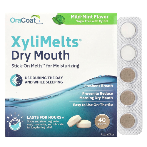 OraCoat, XyliMelts®, средство от сухости во рту, мягкая мята, 40 таблеток