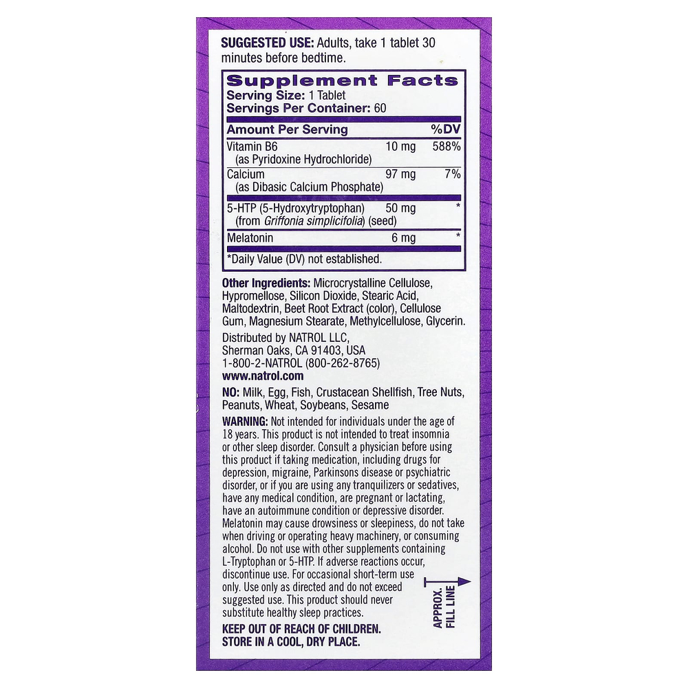 Natrol, мелатонин + 5-HTP, с замедленным высвобождением, 60 двухслойных таблеток