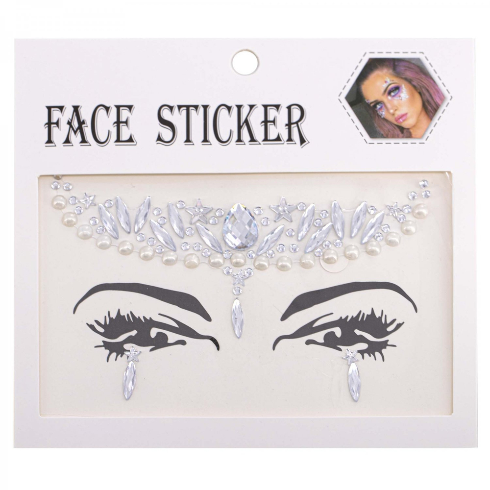 Наклейки-стразы Alingar, акриловые, "Декор для лица", оформление зоны лба и глаз, ассорти, пакет с европодвесом