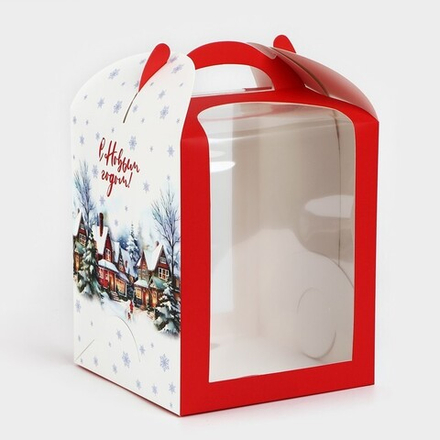 Коробка под торт 15*15*18 см Зимний город