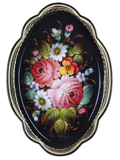 Жостовский поднос декоративный, размер 32х22 см (A11), металлический