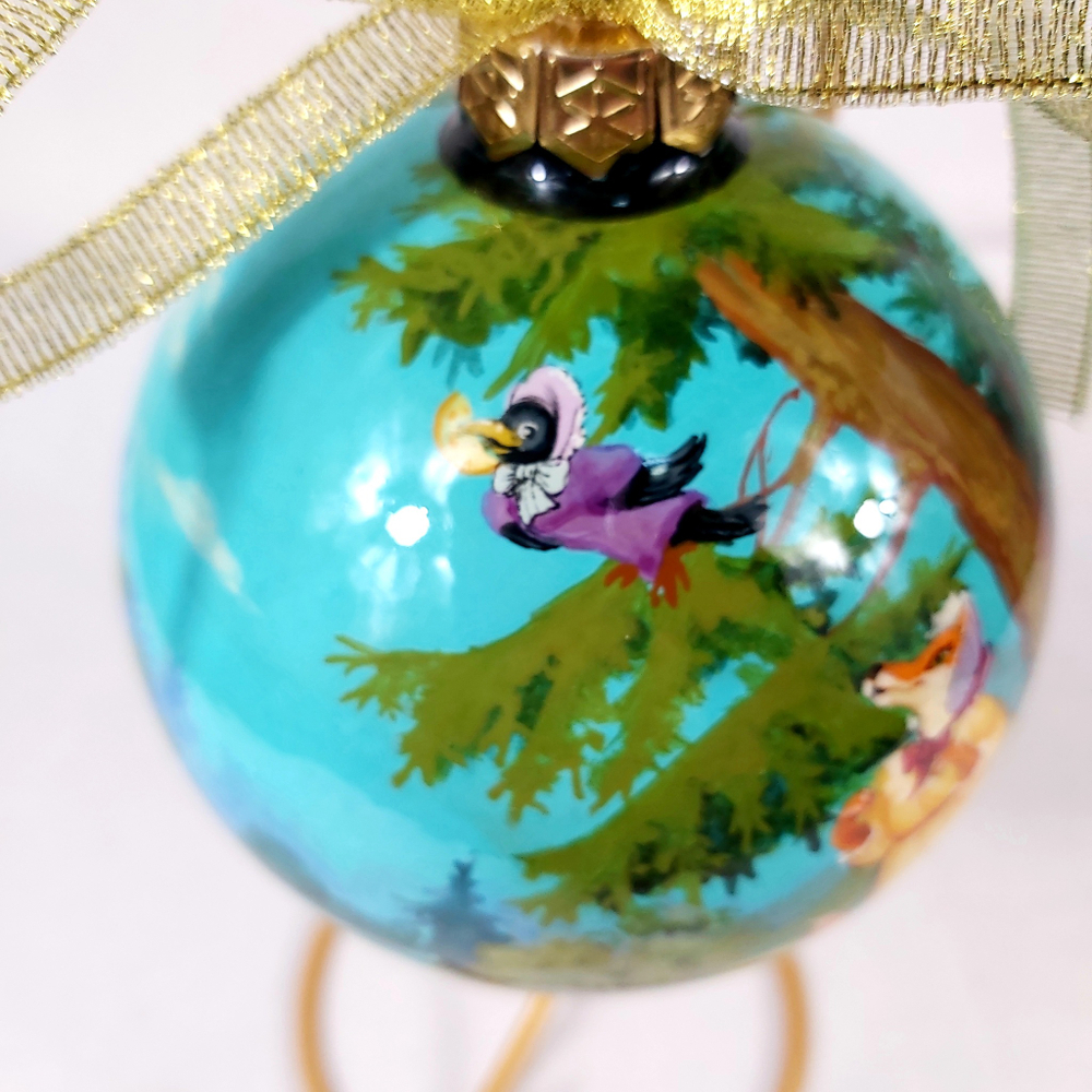 Коллекционный шар новогодний (круговая роспись Палех) "Ворона и лисица"  в коробке