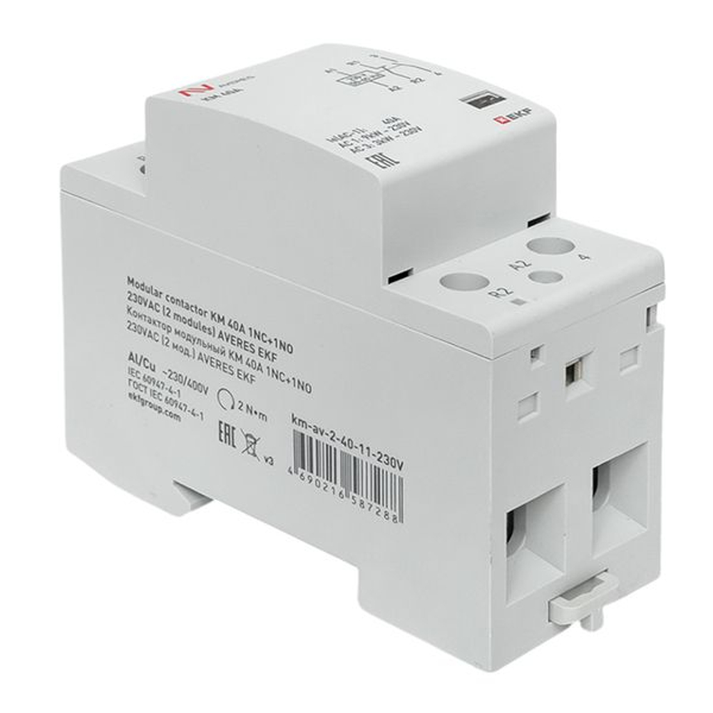 Контактор модульный КМ 40А 1NO+1NC 230В АС (2 мод.) AVERES EKF