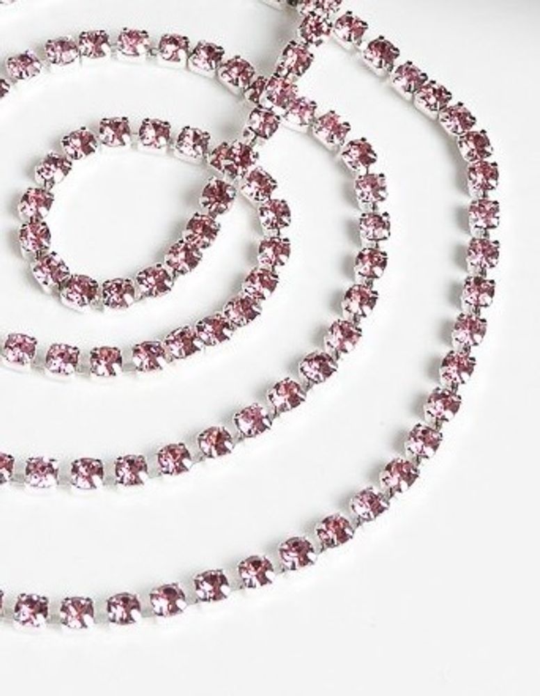 Цепь со стразами, ss 8, ш. 2,4 мм, светло-розовый в серебряной