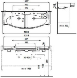Раковина подвесная двойная Laufen Palace NEW 180 с полотенцедержателем 8.1470.8.000.104.1