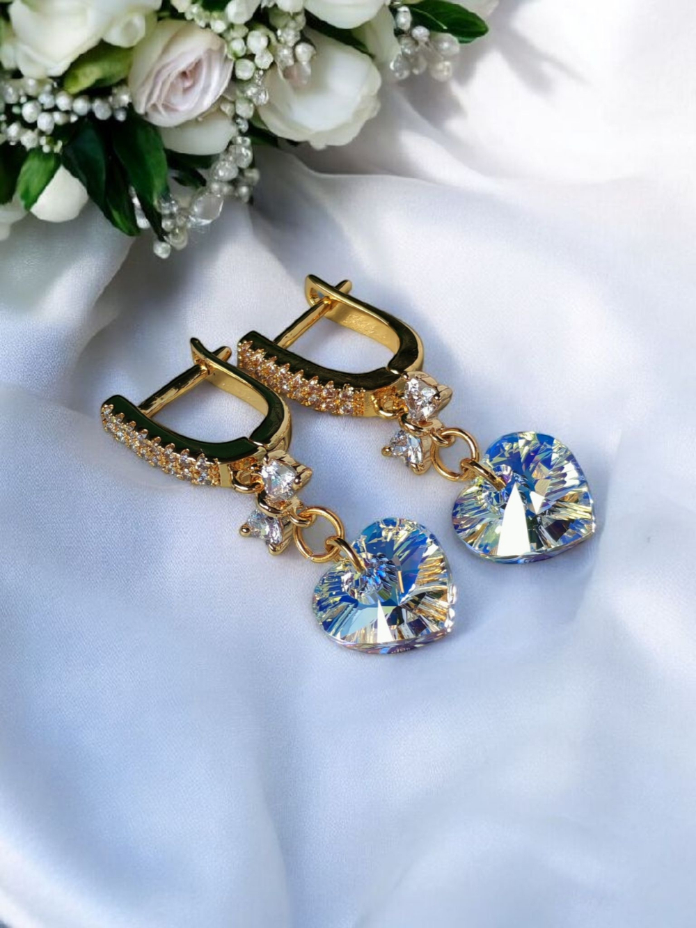 Серьги-сердечки с кристаллами Сваровски "Маленькая принцесса"