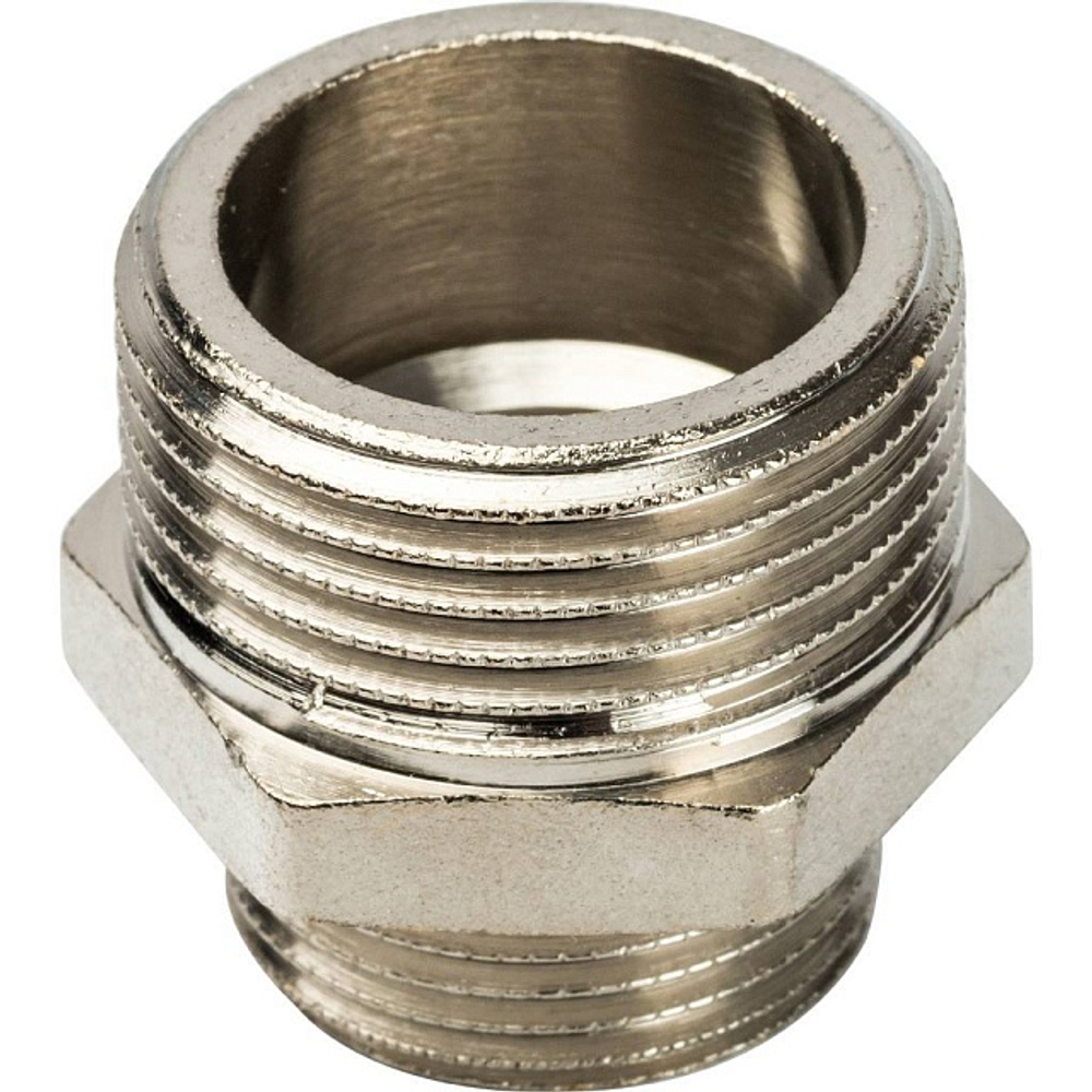 Ниппель редукционный STOUT SFT 0004 - 1" x 3/4" (для стальных труб, латунь никелированная)