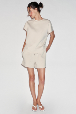 ZARA ФУТБОЛКА INTERLOCK С ЯПОНСКИМИ РУКАВАМИ, ПЕСОЧНЫЙ