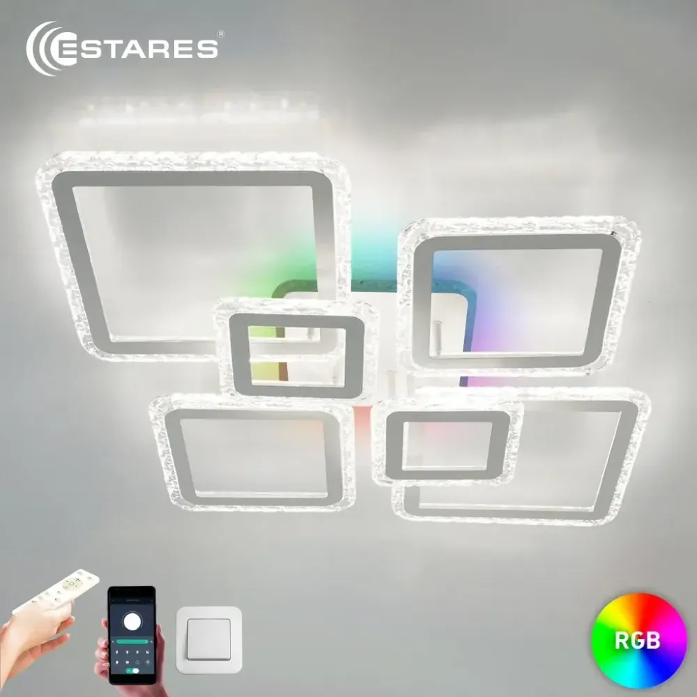 Управляемая светодиодная люстра OVAL ICE RGB 180W 7S-APP-960x750x110-WHITE/CLEAR-220-IP20