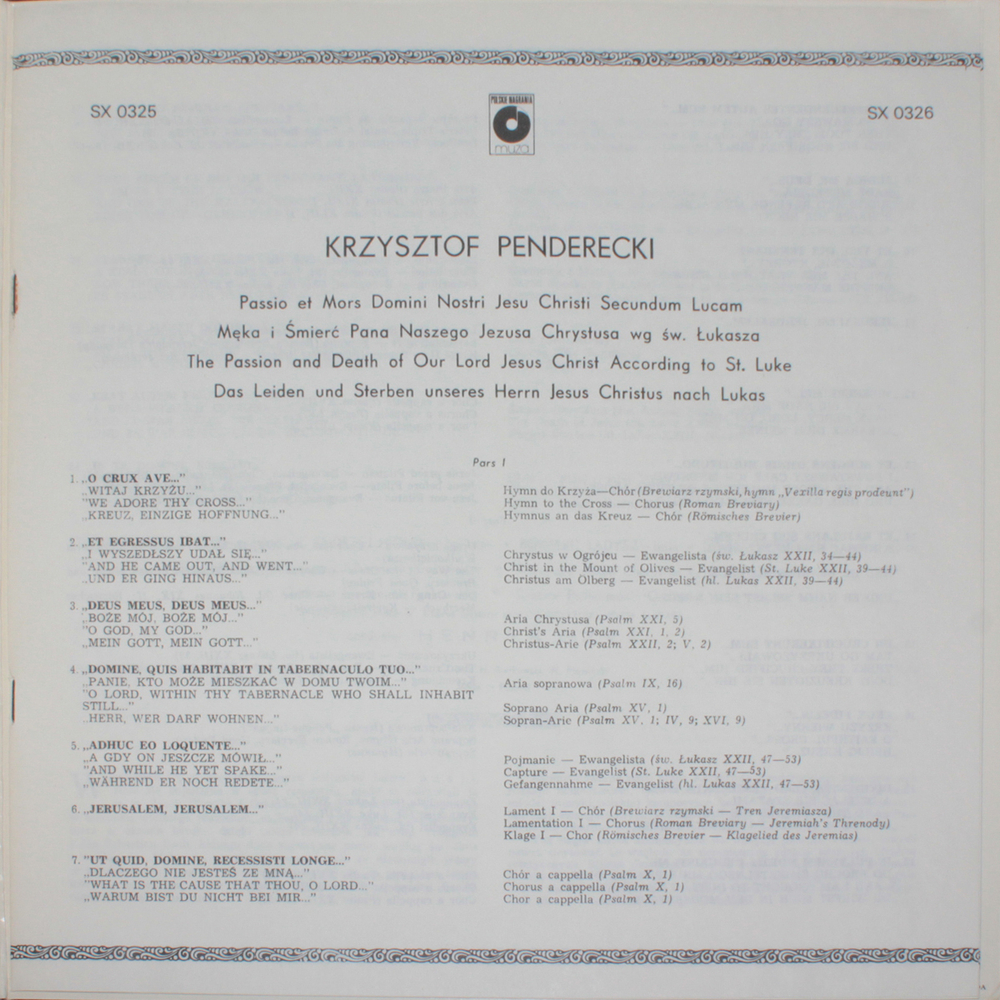 Penderecki / Passio Et Mors Domini Nostri Jesu Christi Secundum Lucam (2LP)
