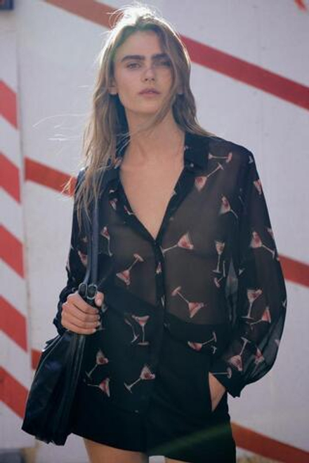 ZARA РУБАШКА ИЗ ПОЛУПРОЗРАЧНОЙ ТКАНИ С ПРИНТОМ, РАЗНОЦВЕТНЫЙ