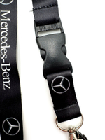 Шнурок на шею Mercedes-Benz (Мерседес-Бенц). Ланъярд для ключей, бейджа, телефона. Черный цвет с белым лого.