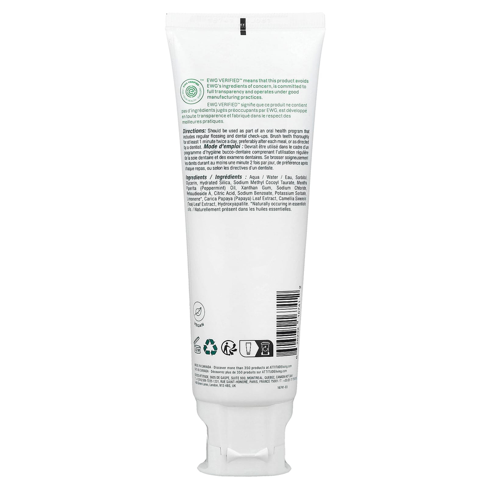 ATTITUDE, Super Leaves™, отбеливающая зубная паста без фтора, перечная мята, 120 г (4,2 унции)