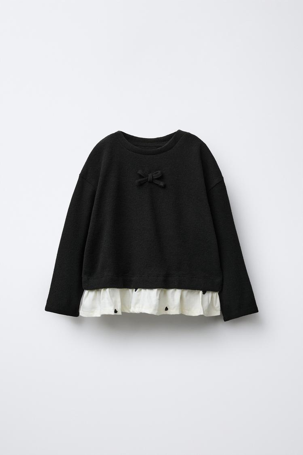 ZARA КОМБИНИРОВАННАЯ ФУТБОЛКА SOFT TOUCH С БАНТОМ И СЕРДЕЧКАМИ,ЧЕРНЫЙ